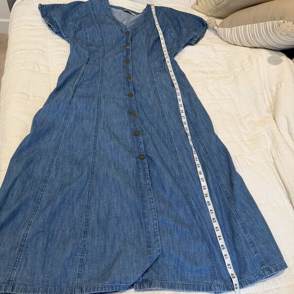 Loft Denim Dress Women 14 Blue Jean Pockets 100% Cotton Maxi Cottage Button Down - Picture 10 of 11